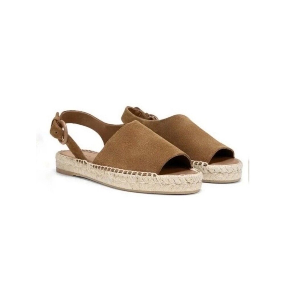 Vince Size 9 Linton Tan Suede Peep Toe Slingback Espadrille Sandals